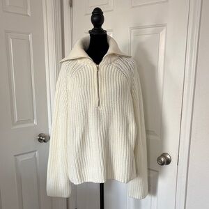 Haven Cotton Wide-Rib Half-Zip Pullover in ivory.